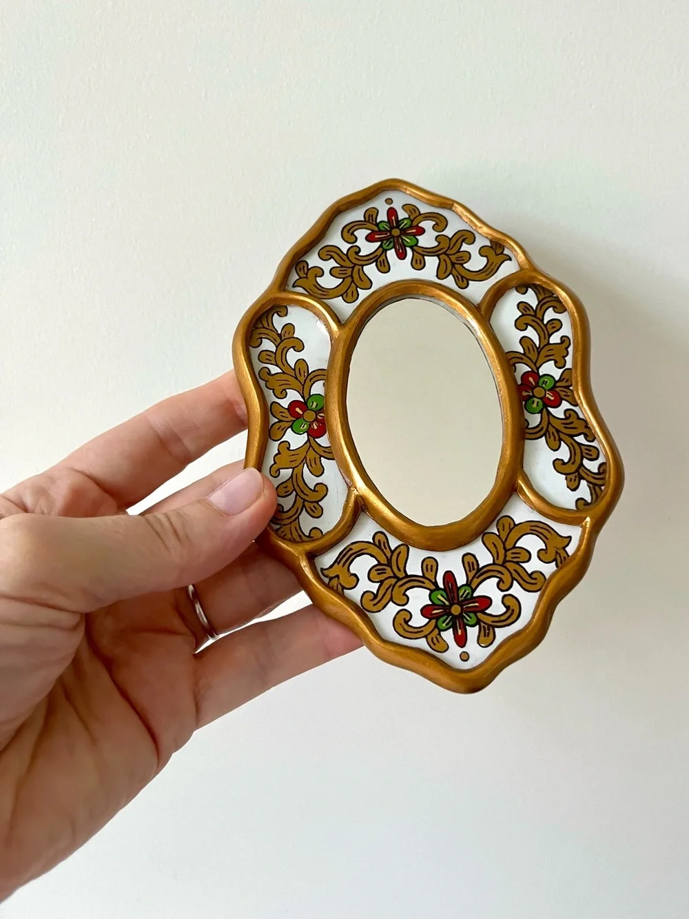 Peruvian Handcrafted Reverse-Painted Wall Mirror with Floral Motif